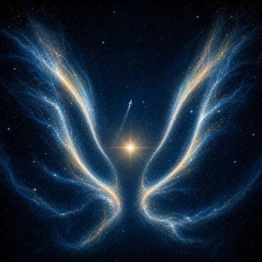 Aquila's blue and gold orbital wings opening around Altair