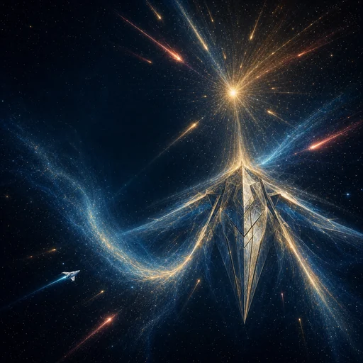 The Perseid radiant streaming above a gold mirror shield
